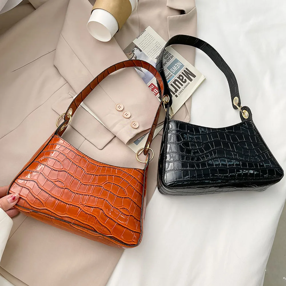 

Female Alligator Pattern Underarm Handbag PU Leather Shoulder Pouch Solid Color Messenger Bag Ladies Daily Supplies