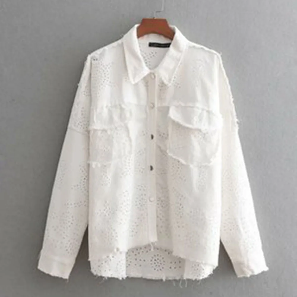 Куртка женская Свободная с вышивкой шерстяная тонкая джинсовая рубашка длинным