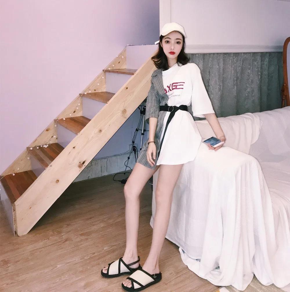 Ins Lattice Stitching Fake Two Piece Letter Dress Women's Clothes Japan Kawaii Retro Female Korean Harajuku Dresses For Women | Женская