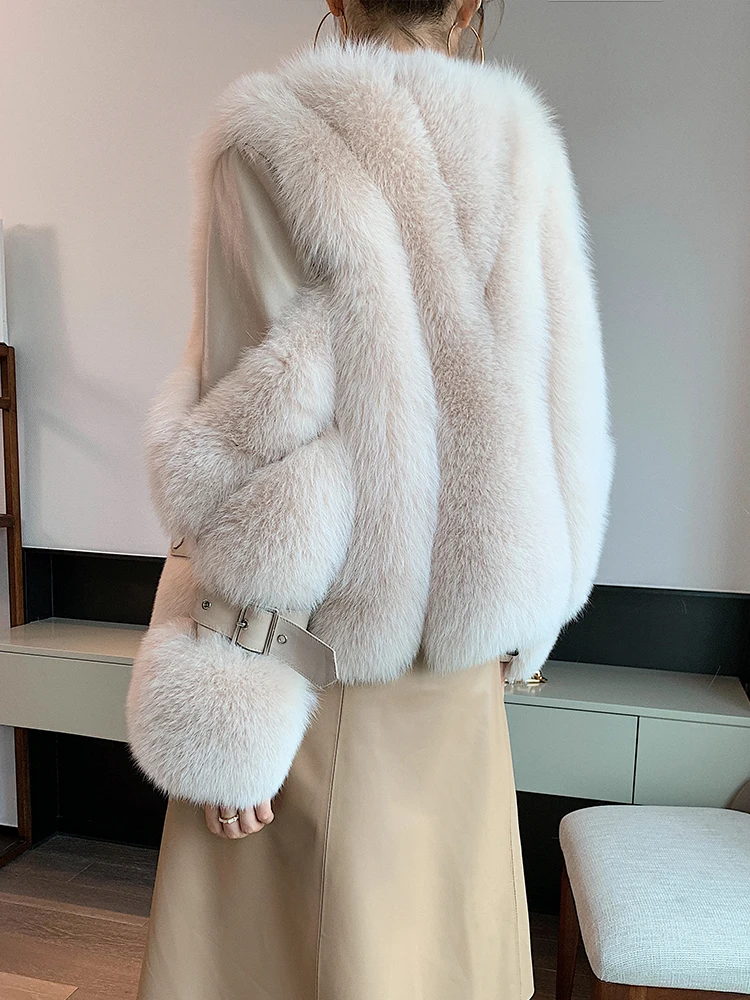 Winter Fashion Women Real Fur Coats Outwear 2022 New Natural Whole Skin Genuine Sheepskin Leather Jackets Fox Fur Overcoat Woman