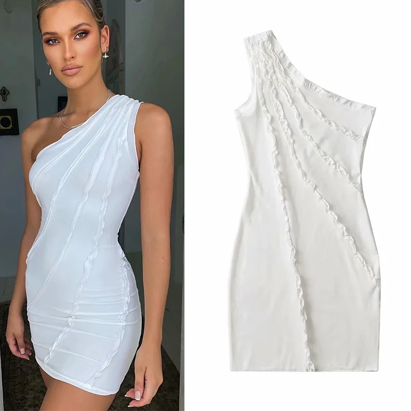 

WESAY JESI женская одежда 2021 платья Za летнее сексуальное облегающее платье на одно плечо женское шикарное однотонное платье без рукавов