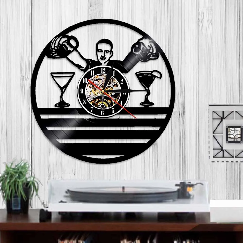 Винтажные настенные часы с виниловой пластиной 3D современный дизайн для бармена