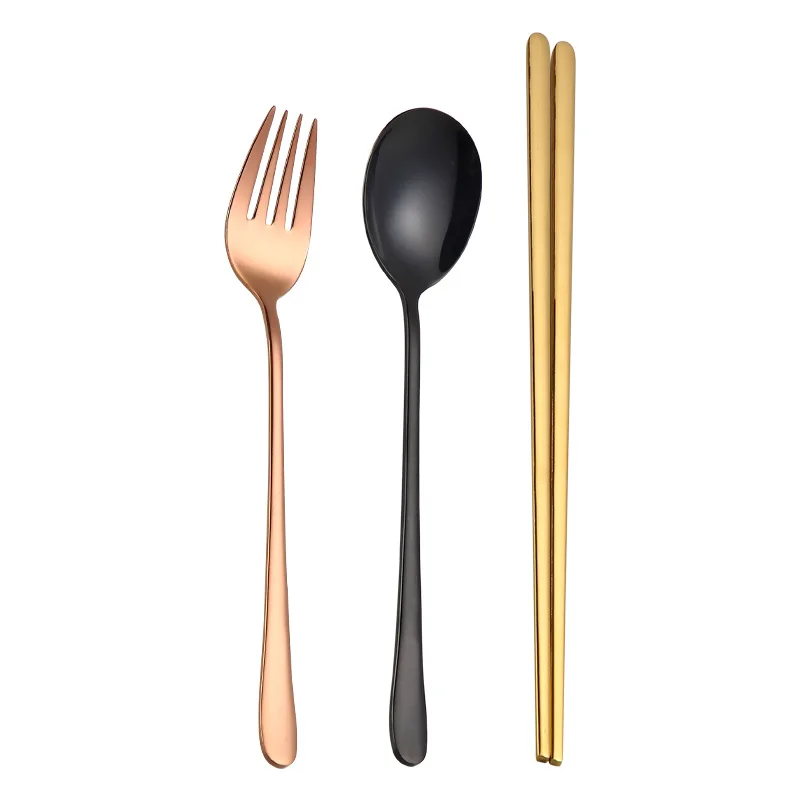 

3pcs/Set 304 Stainless Steel Dinnerware Set Spoon Fork Chopsticks Set Western Tableware Gold Cutlery Set