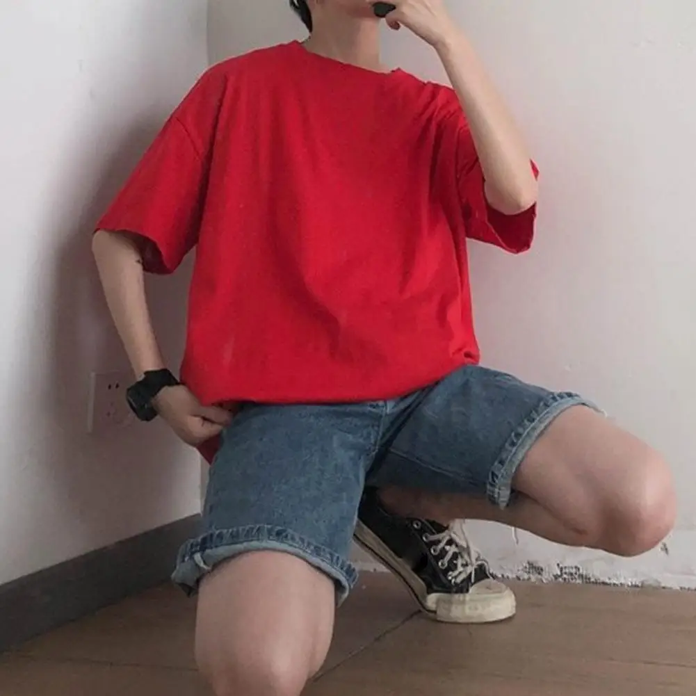 

T-shirt Men Casual Solid Color Half Sleeve O Neck Soft Loose T-shirt Baggy Shirt Top