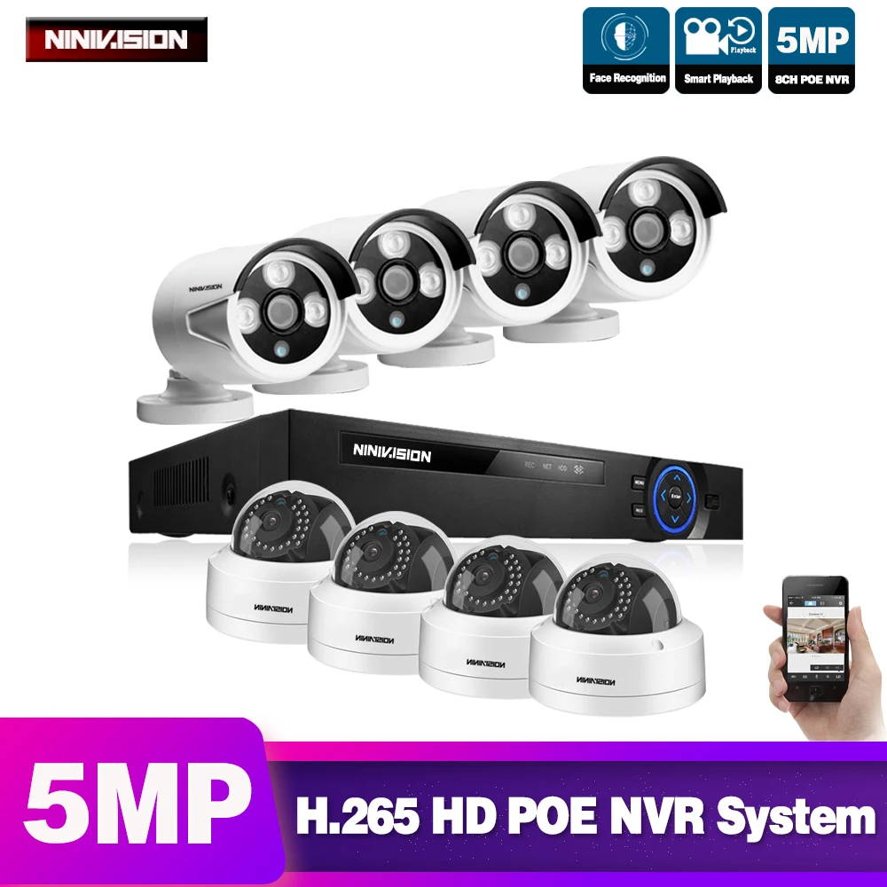 Слоновая кость 8CH POE NVR комплект распознавание лица аудио запись CCTV система безопасности 5MP ИК наружная POE ip-камера P2P комплект видеонаблюдения 2 ТБ HDD - Цвет: Слоновая кость