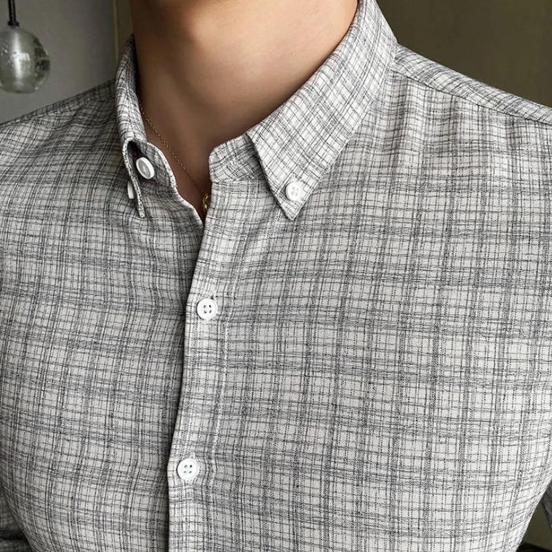 

Casual Plaid Business Shirts Men Long Sleeve Slim Fit Formal Dress Shirts British Style Office Social Party Blouse Chemise Homme