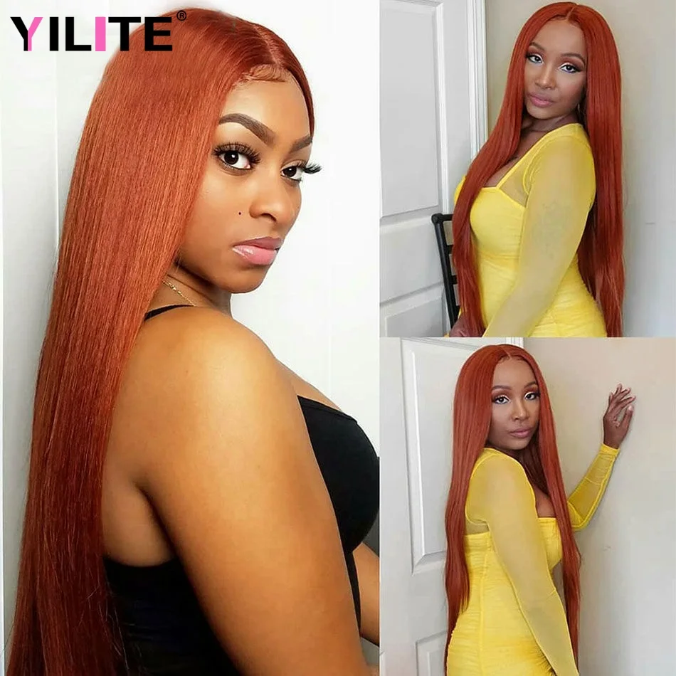 Colored #350 Remy Human Hair Wig Glueless Straight Lace Front Human Hair Wigs Natural Hairline T Part Lace Wig For Black Women