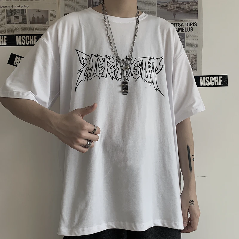 Футболка мужская оверсайз с коротким рукавом и принтом в стиле Харадзюку |