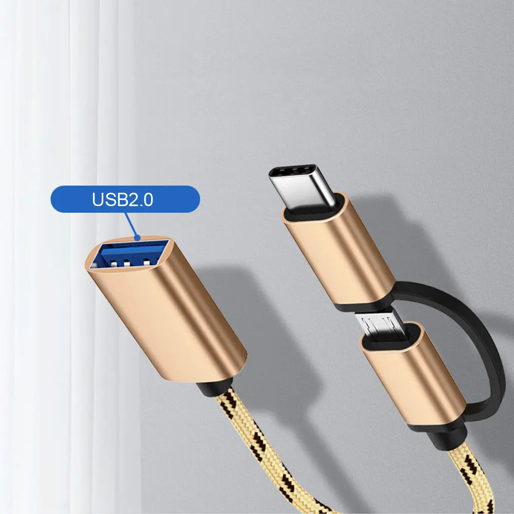 2 In 1 USB 2.0 OTG Adapter Cable Type-C Micro USB To USB 2.0 Interface Converter For Cellphone Charging Cable Line