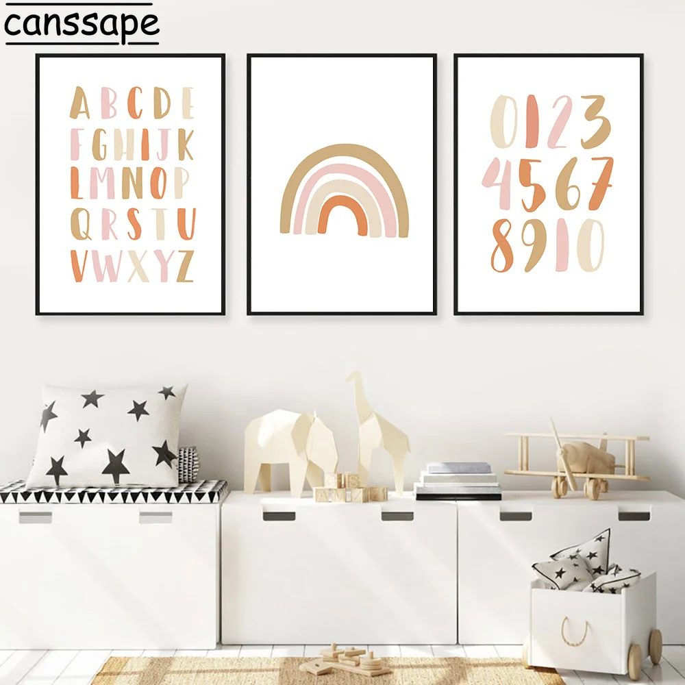

Rainbow Poster Number Canvas Painting Alphabet Paintings Nursery Wall Art Print Nordic Wall Pictures For Kids Room Decoration