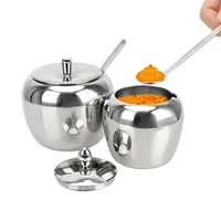 tableware condiment pot seasoning jar stainless steel apple sugar bowl with lid and spoon spice container