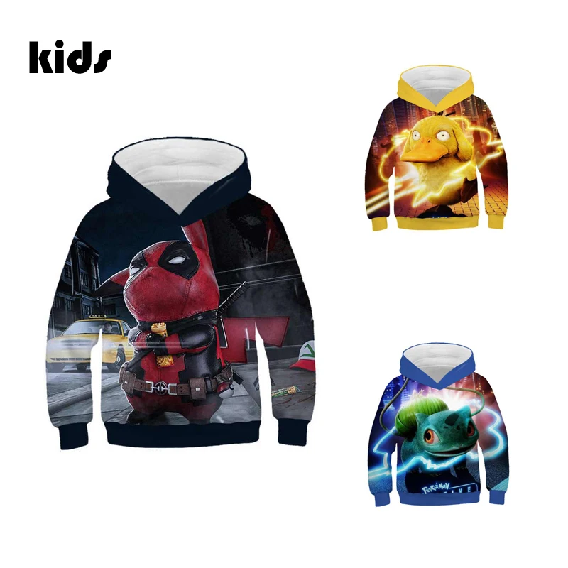 Детские толстовки с капюшоном покемоном Пикачу демисезонная уличная одежда