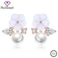 huispet pearl earrings for women 925 silver jewelry zircon gemstone flower shape drop earring accessories wedding engagement