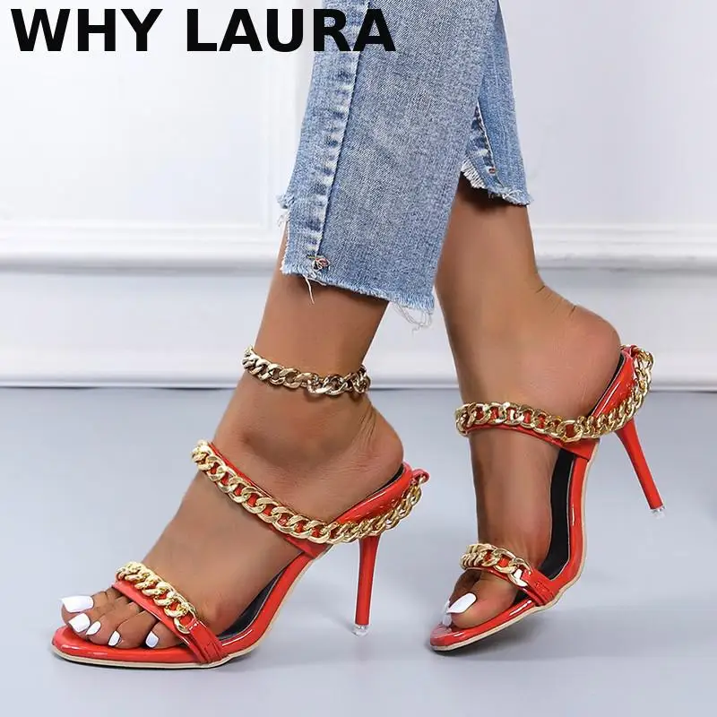 

Female sandal shoes sexy female metallic embellished girl summer 2021 designer fashion heels high heel peep-toe slippers