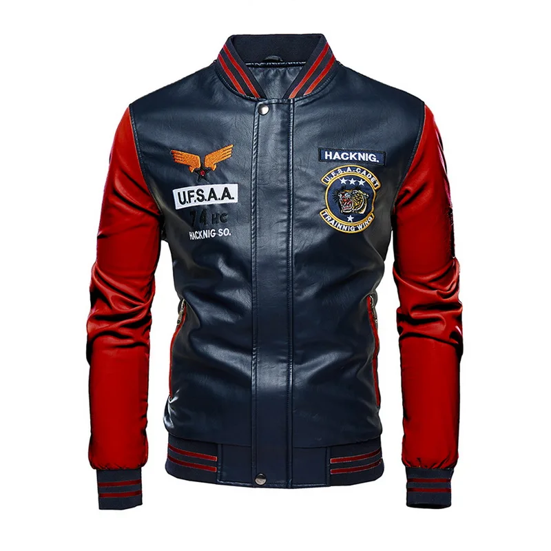 Black-Blue Style 3 Осень Зима Новая мотоциклетная кожаная куртка мужская теплая ветровка с капюшоном PU куртки мужская верхняя одежда PU бейсбольные куртки размер m-4XL - Цвет: Black-Blue Style 3