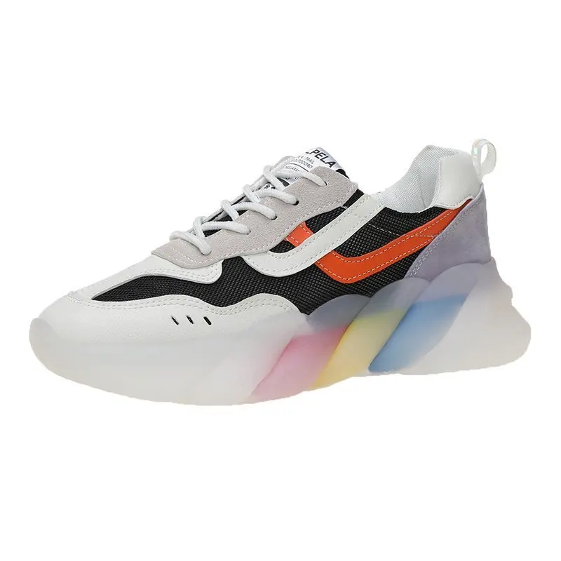 

Rainbow Bottom Dad Shoes for Women Spring New Platform Thick Soles Color Combination Light Running Shoes Sneakers for Women