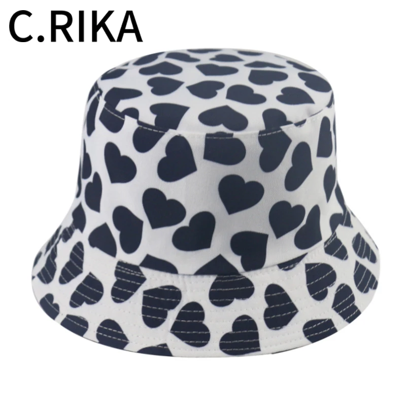 Панама Двусторонняя женская с рисунком сердец модная шапки для рыбаков летняя