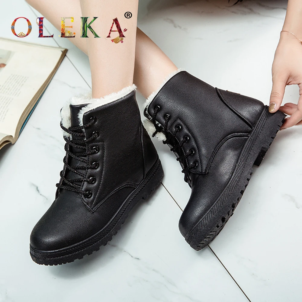 OLEKA/теплые зимние женские ботинки Женские на платформе с круглым носком и