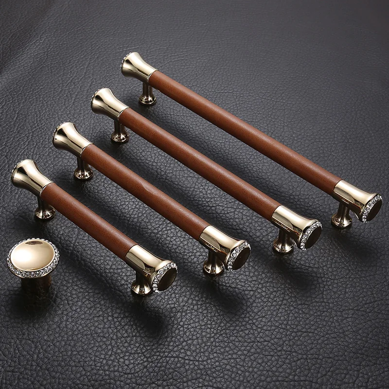 Ручка для шкафа и ящика в стиле ретро европейская коричневая кожаная ручка