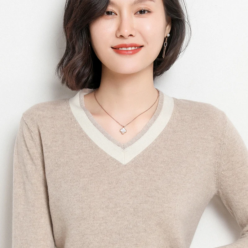 

Кашемировый свитер, Новинка осени и зимы 2021, Женский пуловер с V-образным вырезом, облегающие вязаные топы, Женская куртка из чистой шерсти