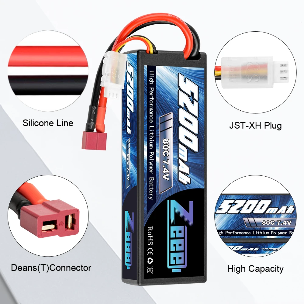 12 шт zeee rc lipo аккумулятор 74 в 2s 5200 мач 80c с