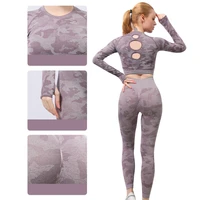 seamless yoga wear set high elastic knitted air drying long sleeve fitness yoga set gym clothing tights set workout set women