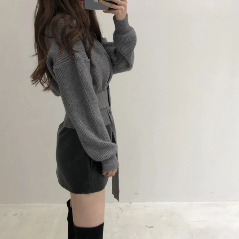 Осенне-зимний шикарный кардиган свитер 2019 корейский стиль Женский v-образный