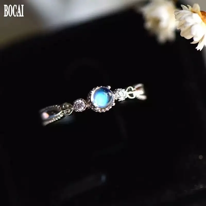 

New Natural Moonstone Ring for Female Simple 100% real S925 Silver ring Full Clean Body Blue Moonstone 925 Silver Woman Rings