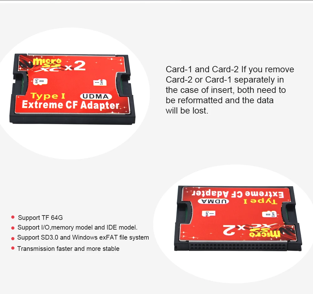 TISHRIC высокое качество двойной Micro SD TF в CF адаптер для MicroSD SDHC SDXC Compact Flash Type I