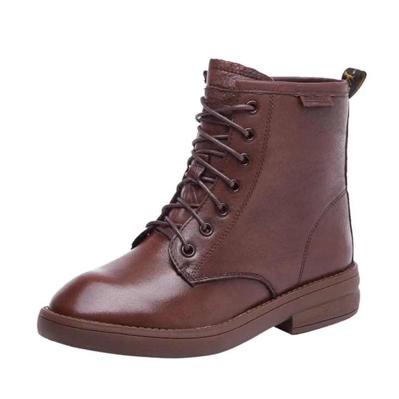 

Black Martin boots women's 2019 autumn winter new retro leather short boots women's casual fashion flat Flat bottom boot women