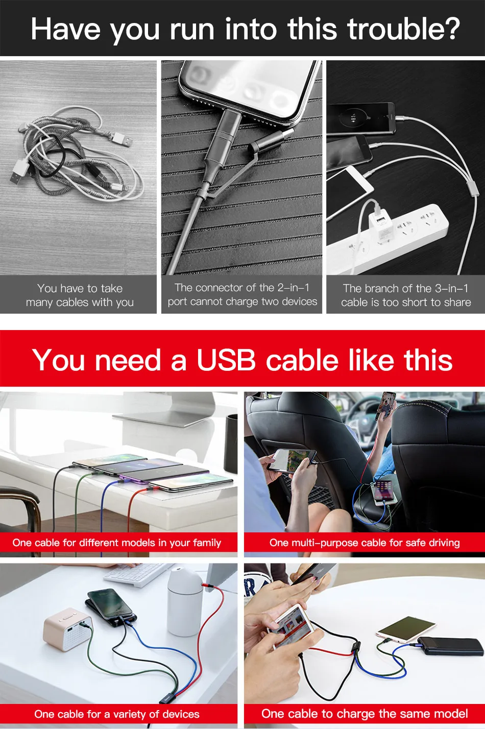 Baseus 3 в 1 USB кабель для iPhone samsung Xiaomi мульти Быстрая зарядка зарядное устройство usb type C type-c Micro USB кабель для мобильного телефона