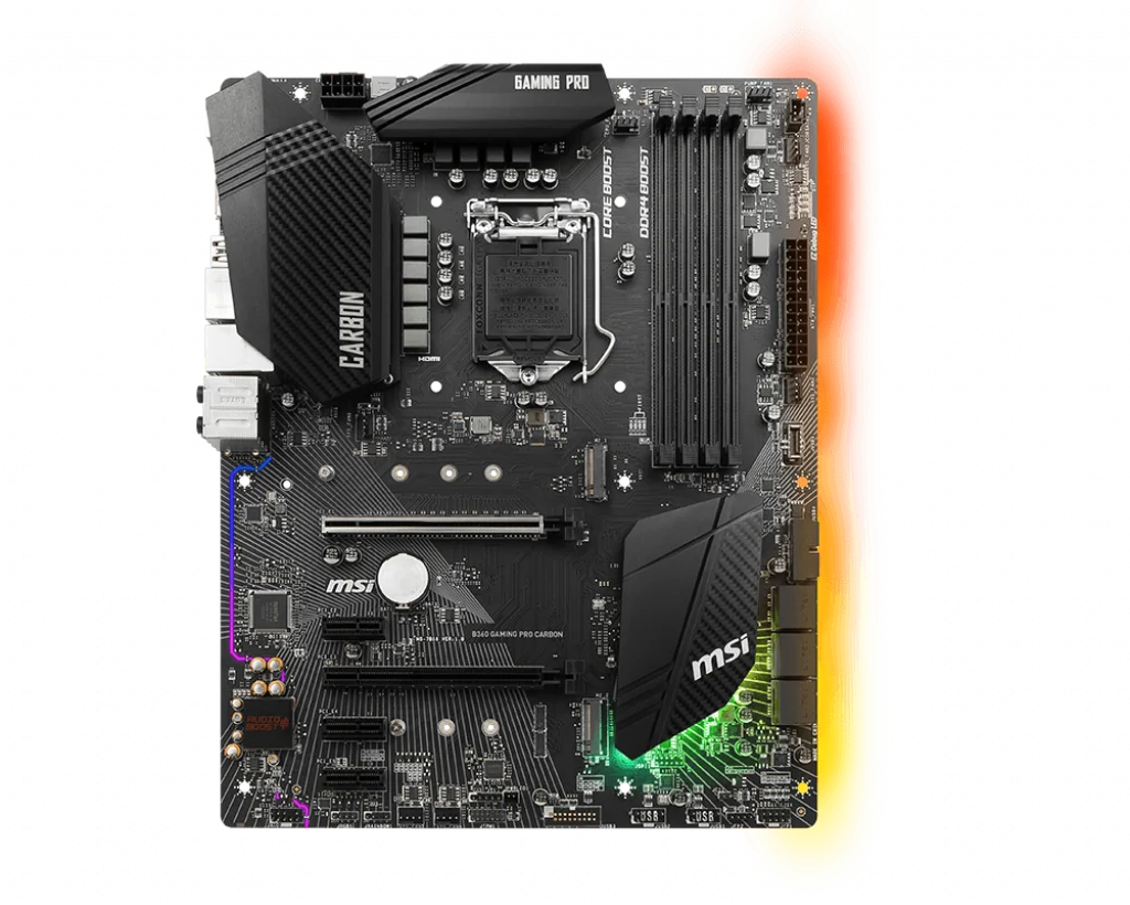 Новый MSI B360 GAMING PRO CARBON поддерживает Intel 8-го поколения®Ядро™Разъем LGA 1151 Память DDR4