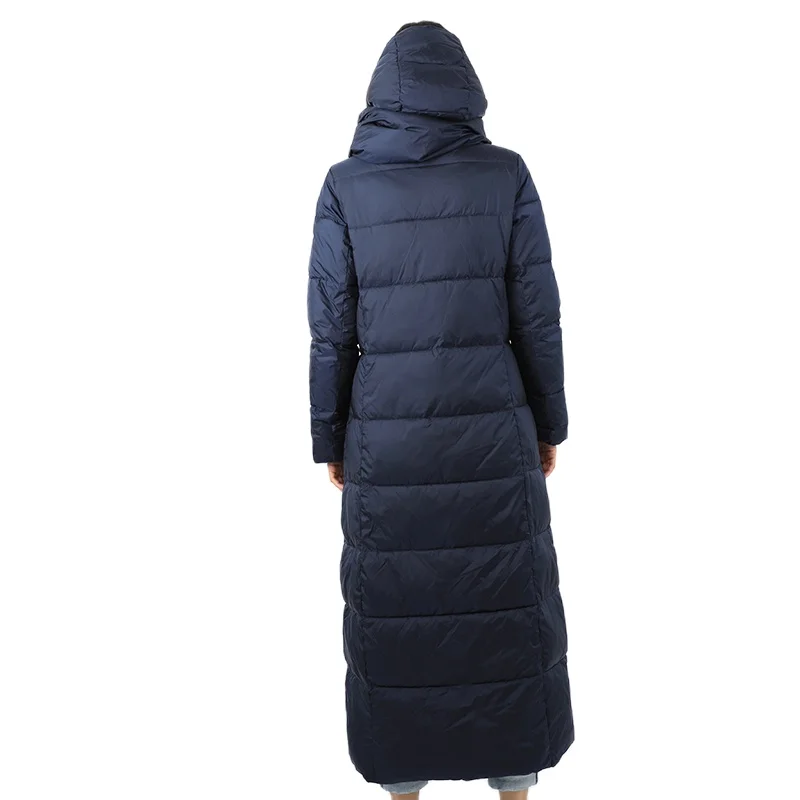 Women's Parka Long Down Jacket Cotton Removable Hooded Female Quilted Coat Puffer Stand-up Collar Windproof Office Lady 19-255