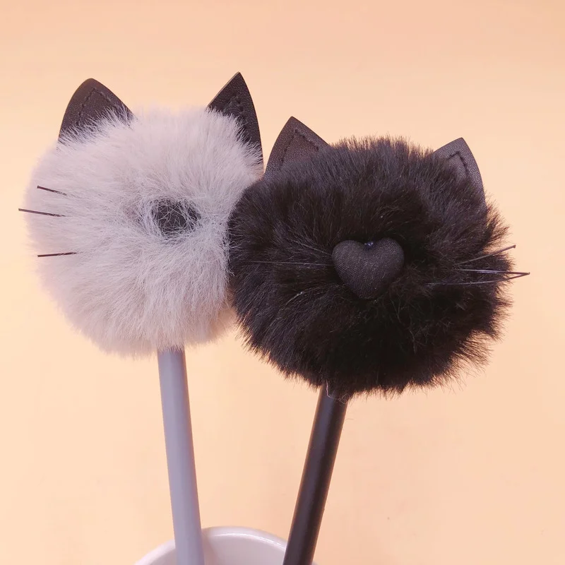 

1pcs Cartoon Gel Pen Black and White Cat Plush Black Ink Pen Stationery Gift Office Accessories