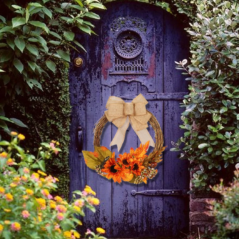 

Artificial Wreath Christmas Wreaths With Pumpkins Sunflower Maple Leaf And Berry Halloween Easter Wreaths Thanksgiving Day Home