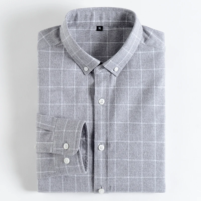 Повседневная подушки из чистого хлопка в клетку Мужская рубашка с длинным