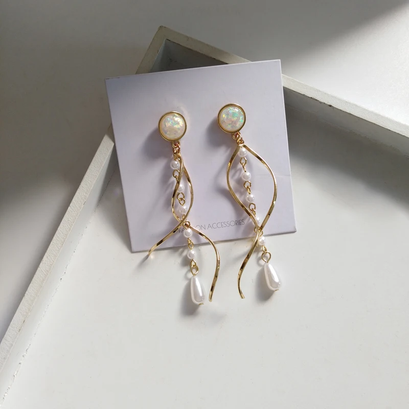 Модные простые металлические геометрические серьги с кисточками и жемчугом в