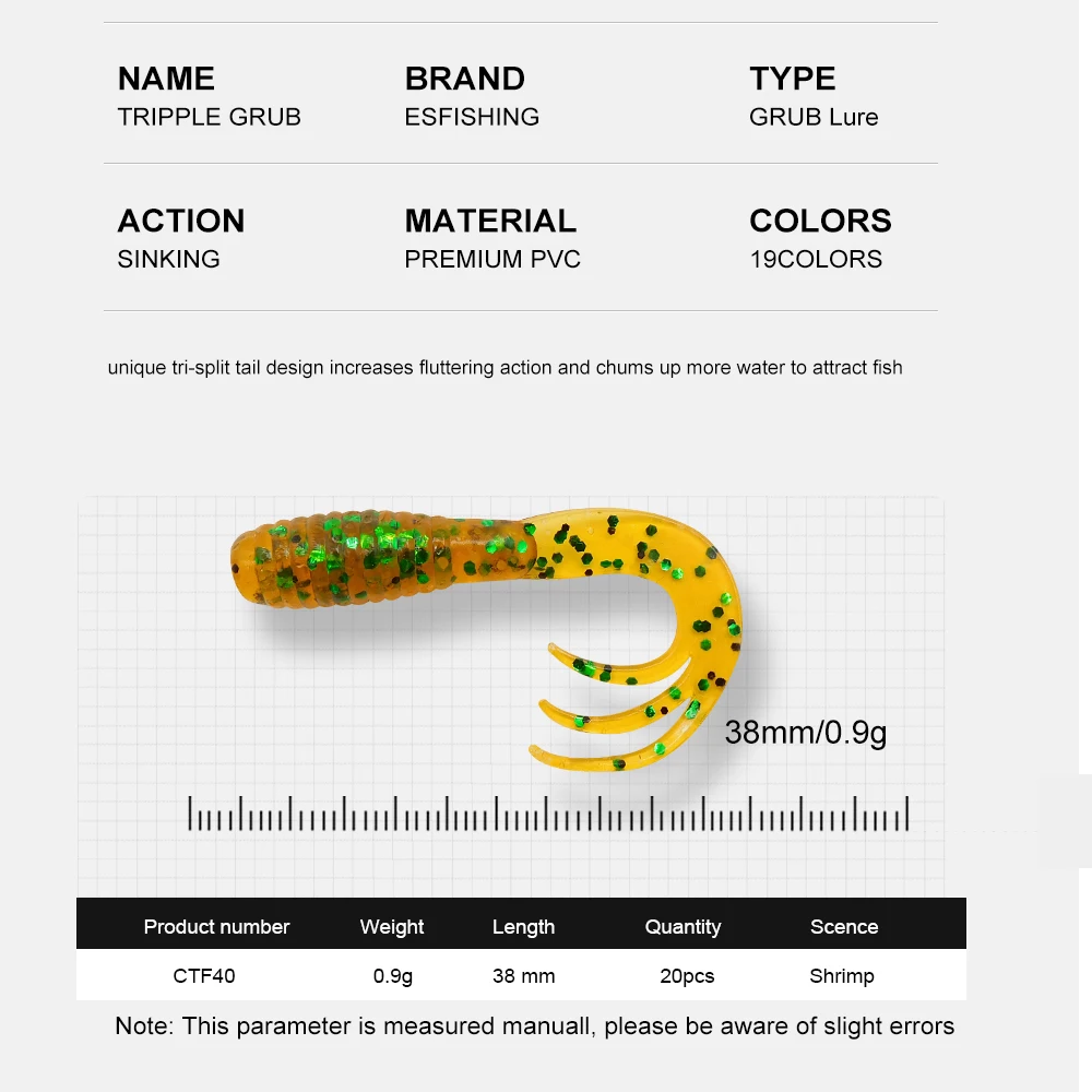 KESFISHING Fishing Soft Lure TRIPPLE GRUB 38mm 0.9g 20pcs Pesca Fish product China | Спорт и развлечения