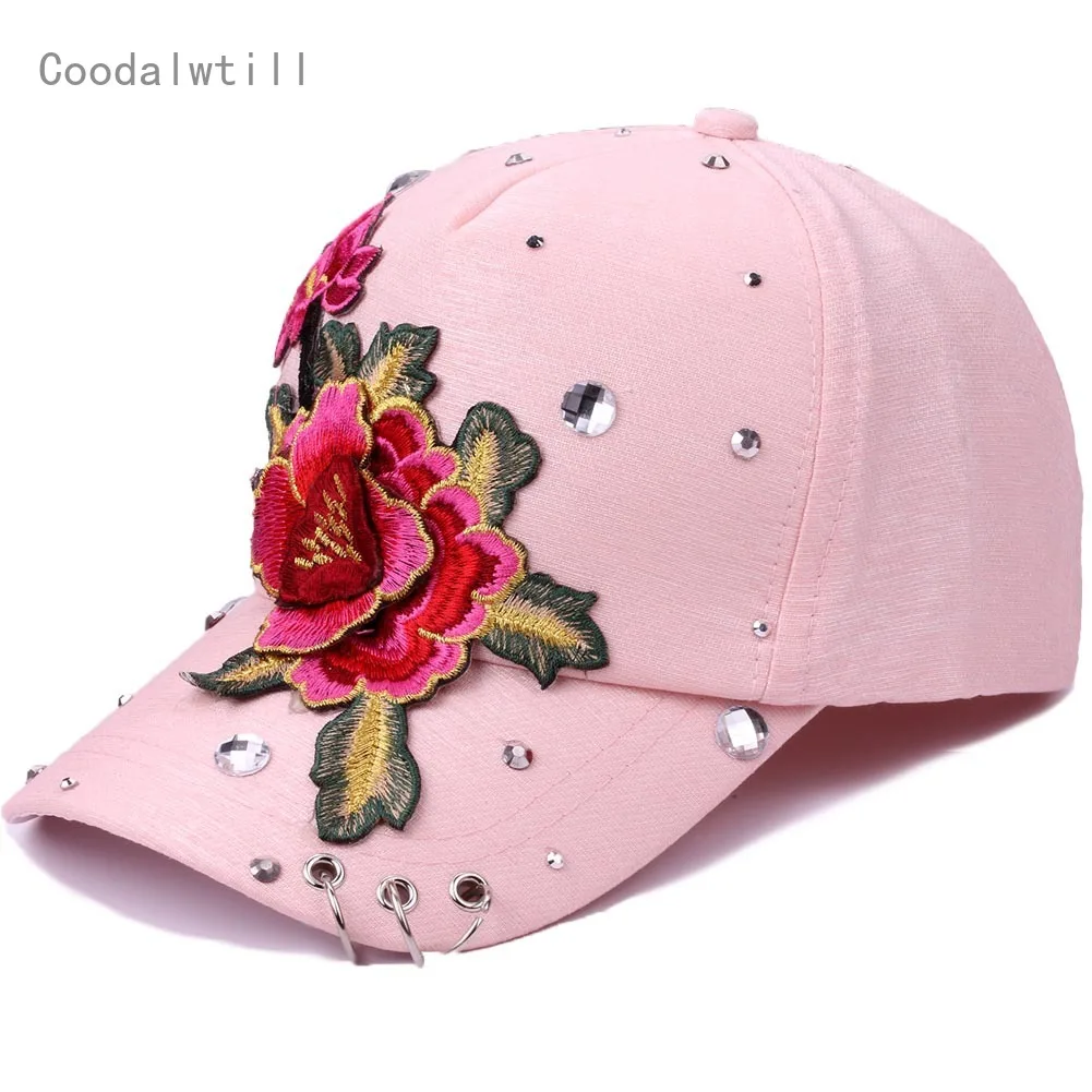 

Ladies Cotton Flower Pink Baseball Cap Outdoor Ring Gorras Sports Caps Ladies Embroidery Snapback Washed Vintage Dad Hats