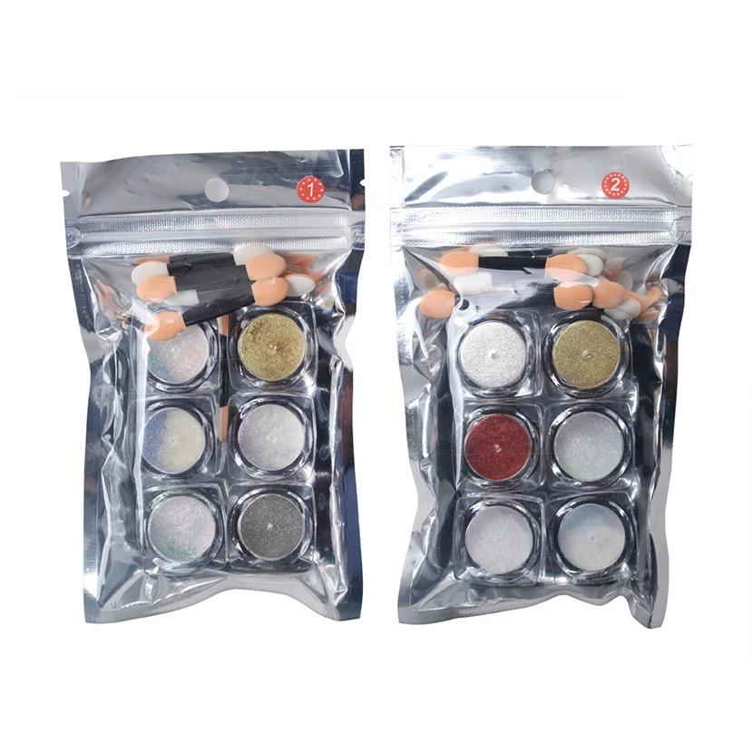 6 Bottles/set Magic Mirror Powder With Brush Ultrafine Aluminium Chrome Pigment Nail Glitters Sequins DIY Decoration Tools | Красота и