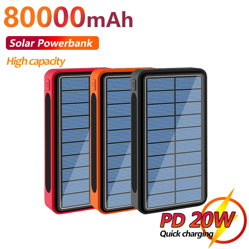 

Large-capacity 80000mAh Solar Power Bank Charger 4USB Port with LED Light External BatteryPortable Power Bank