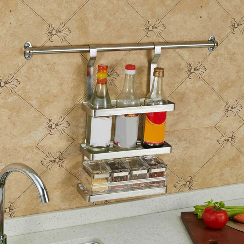 Три Слои Нержавеющая сталь висящая стойка для специй настенный Кухня Ванная
