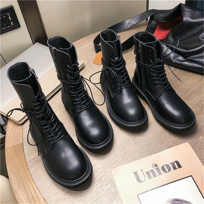 

2020 New Fashion Women Short Boots Autumn Winter British Style Casual Long Women's Boots Leather mid-tube Motorcycle Ladies Boot