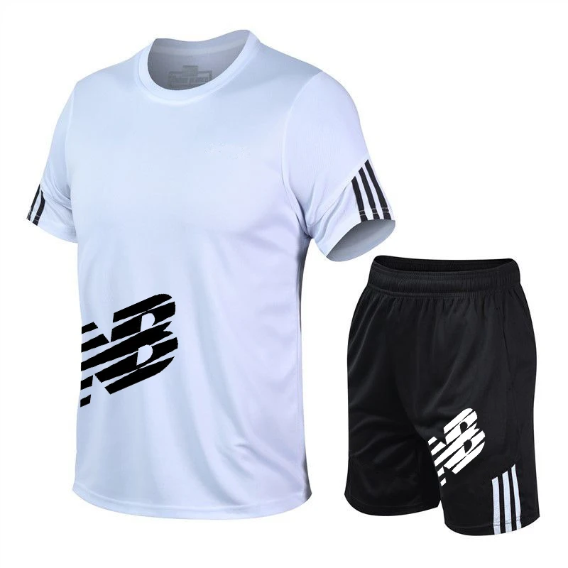 

2021 Summer New Men's Sports Suit Short-sleeved T-shirt + Shorts Pure Cotton Breathable Casual Suit Running Clothes Men's Suit
