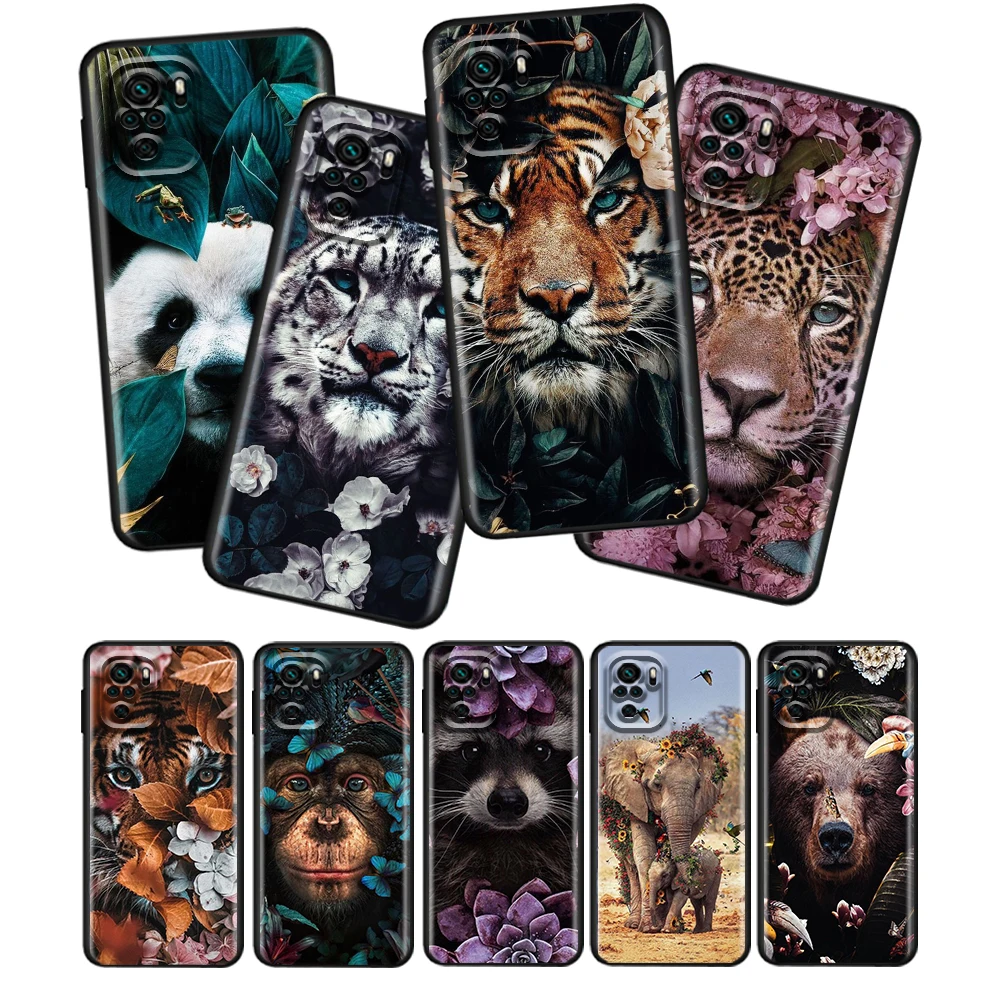 

Flower Animal Tiger For Xiaomi Redmi Note 10 9 Pro Max 10T 9T 9S 10 9 8 7 6 5 Pro 4X Silicone Soft Black Phone Case
