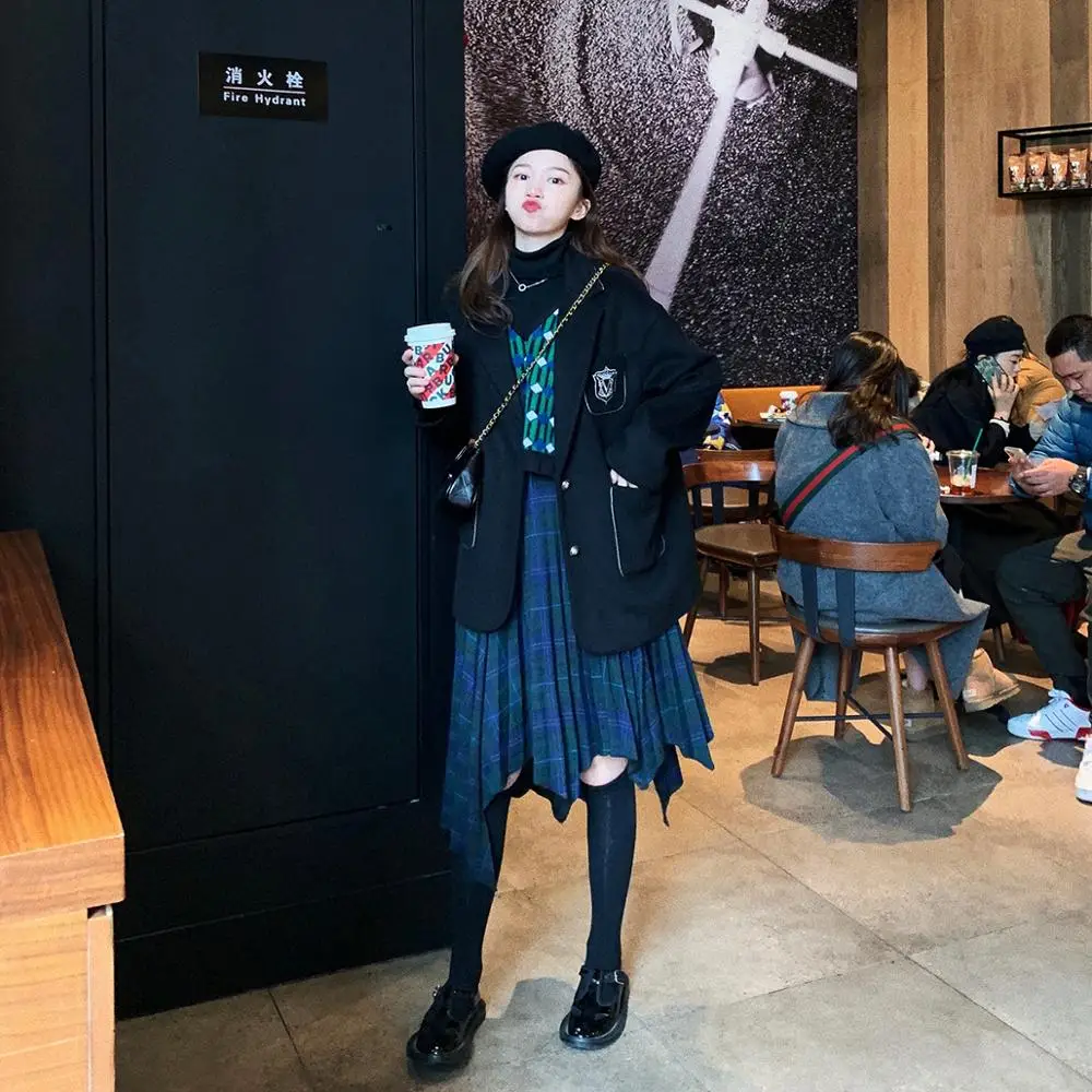 Женский вязаный свитер жилет весна 2020 корейский стиль винтажный пуловер в клетку