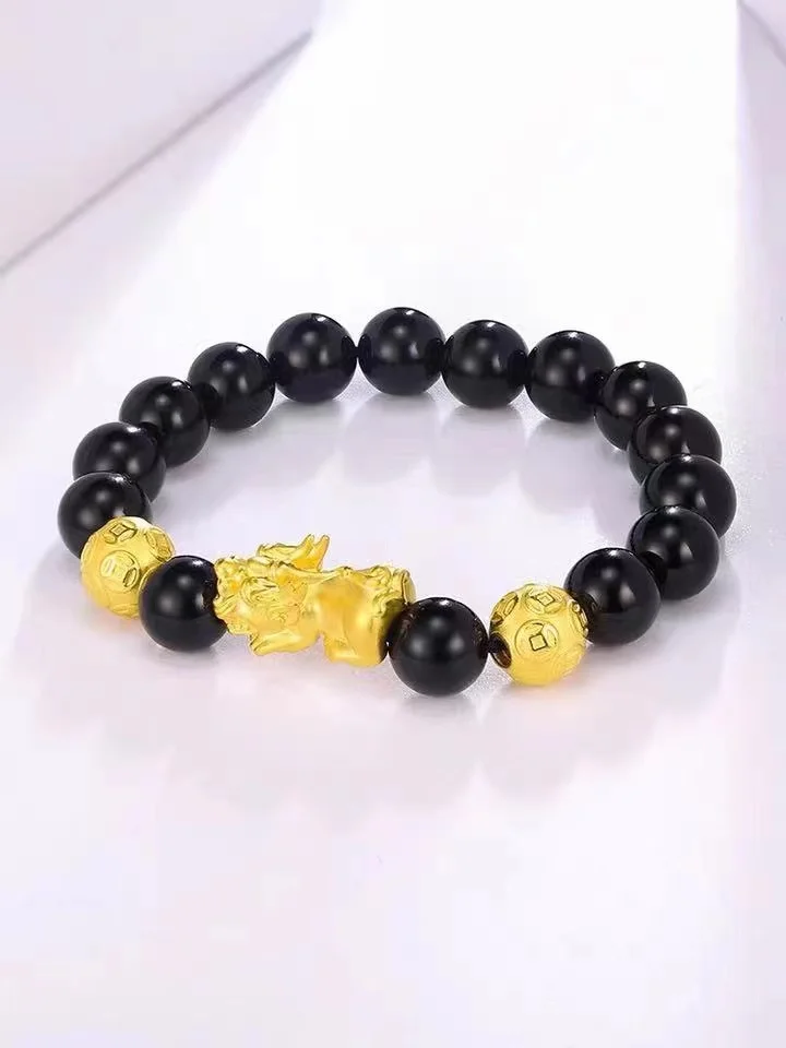 

Genuine natural glass sandgold bracelet patron saint to ward off evil bracelets lovers PI xiu obsidian bracelet