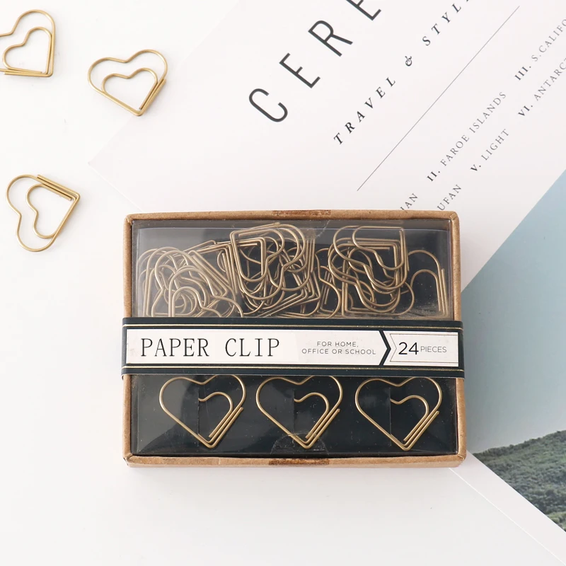 24 шт Симпатичные бронзовые пластиковые обертывания любовь закладка скрепки