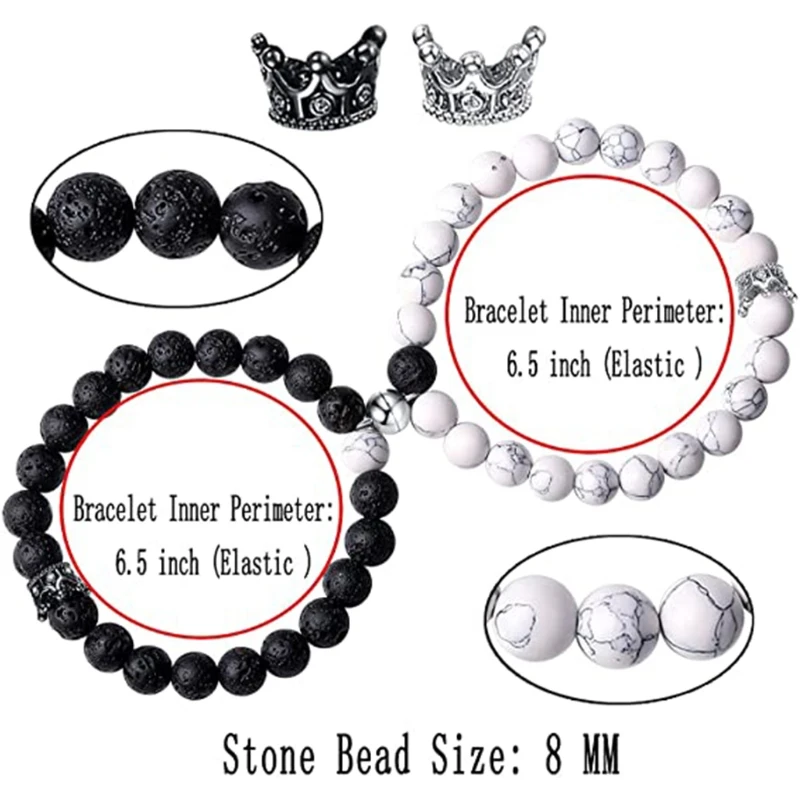 B36D 2 шт. Парные браслеты магнитное расстояние Король Королева Корона его и ее