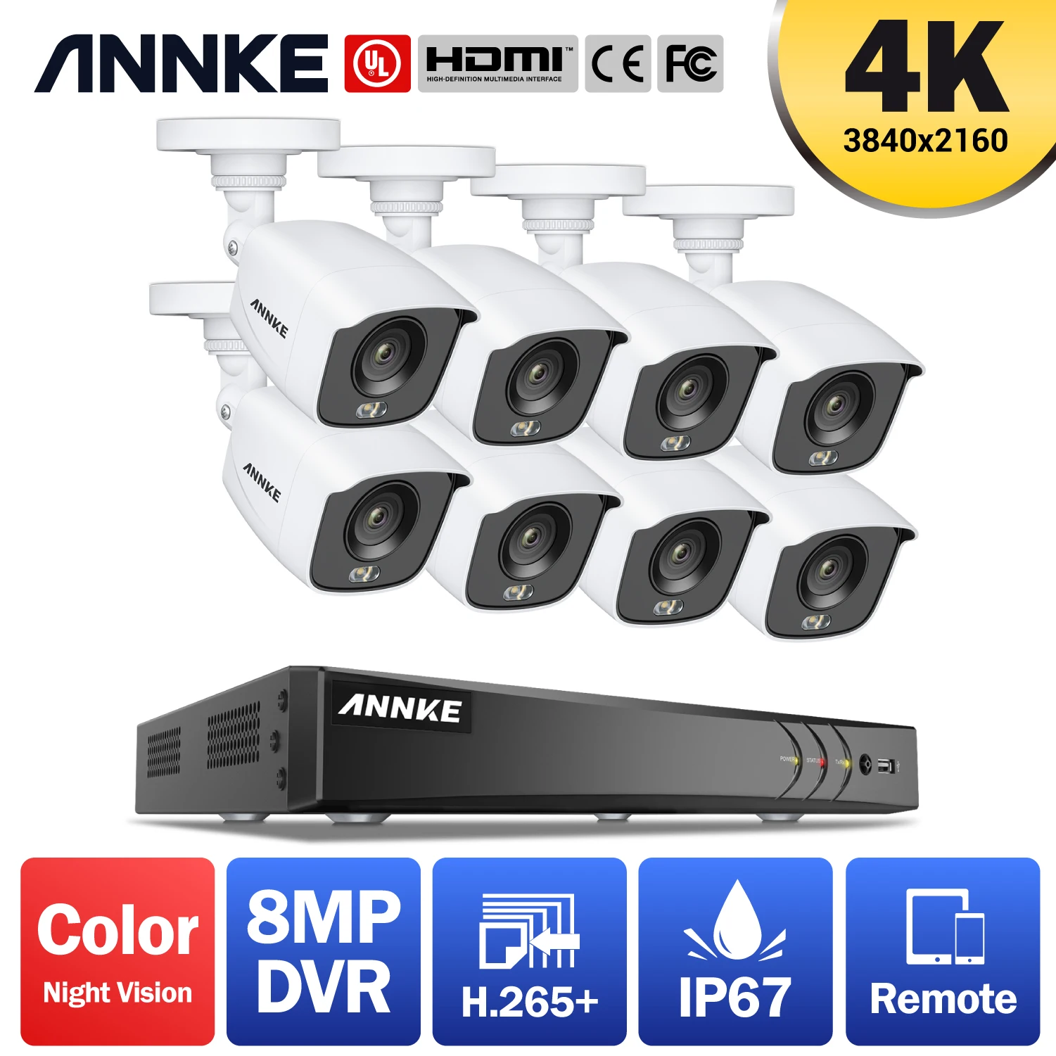 

ANNKE 4K Ultra FHD Full Color Video Surveillance System 8CH 8MP H.265+ DVR With 8MP Outdoor Weatherproof Security CCTV Cameras